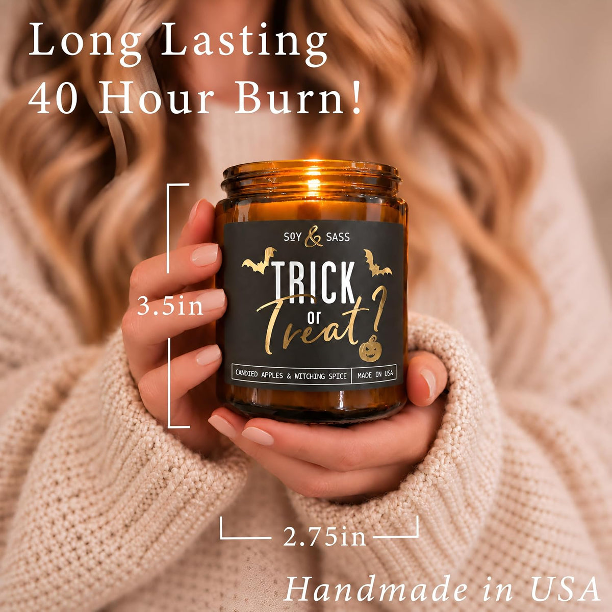 Halloween Candle - Trick or Treat, Winter Candy Apple Scent, Made in USA