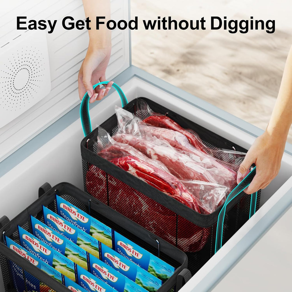 iSPECLE Deep Freezer Organizer Bins - Large Baskets for 5-7 Cu.Ft, 4 Pack