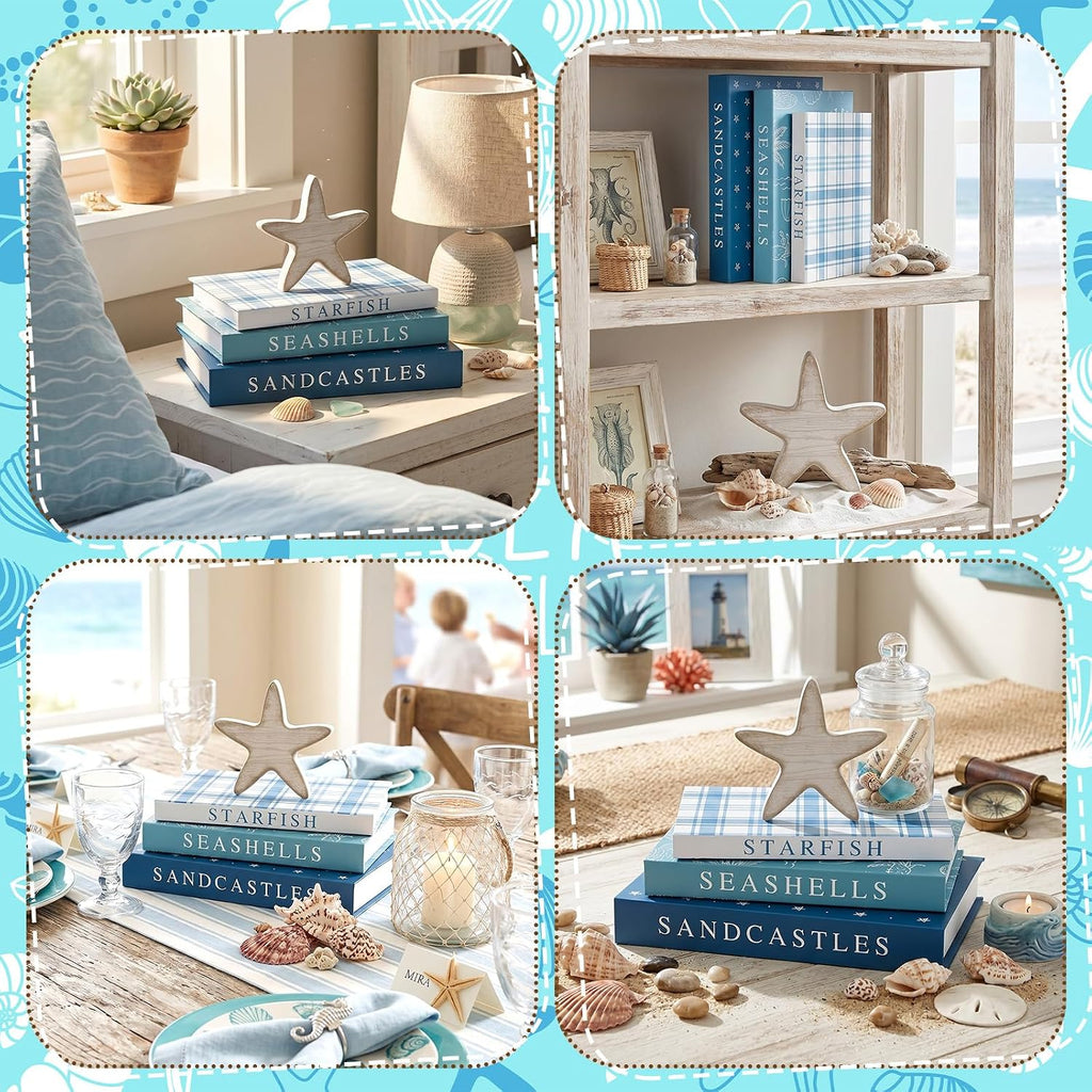 Thyle Summer Decorative Faux Books Set, Storage Boxes with Wood Starfish