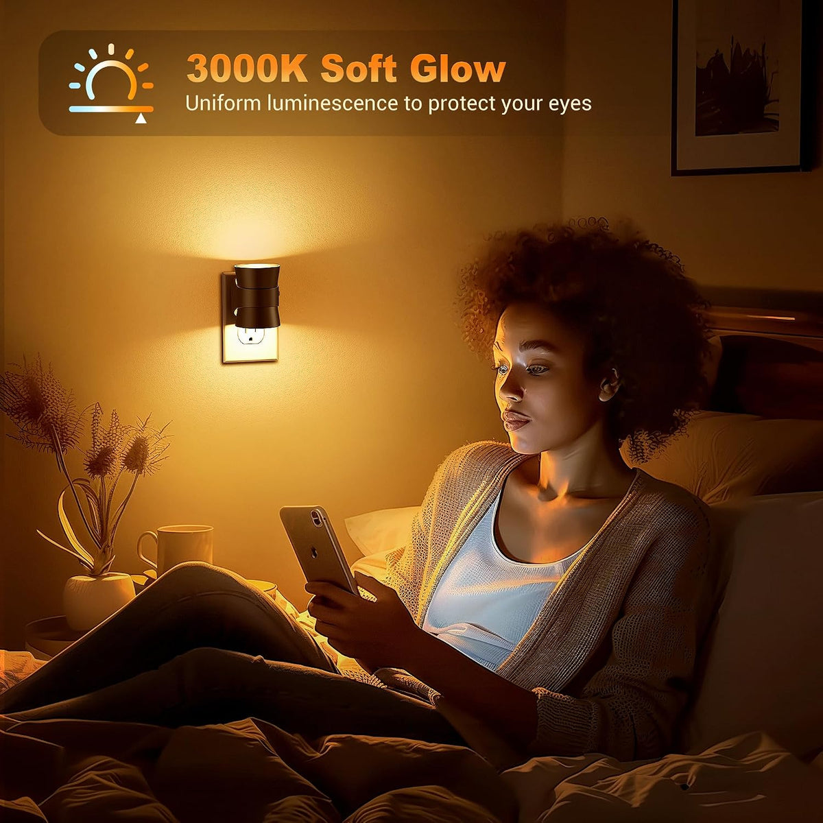 JandCase Night Light, Night Lights Plug Into Wall with 3 Color, Dimmable