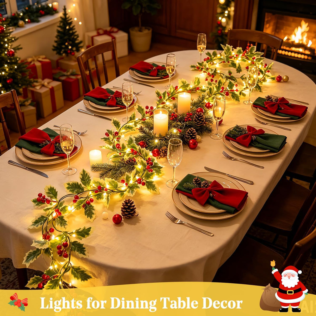 JMEXSUSS 48 LED Christmas Garland with Lights, Battery Operated, 15.75 FT