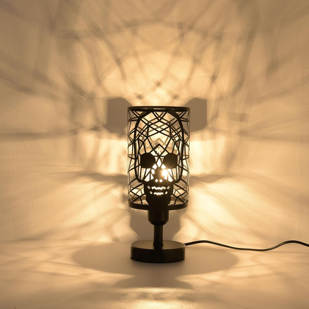 Skull Table Lamp with Plug-in Switch, Black Industrial Bedroom Lamp