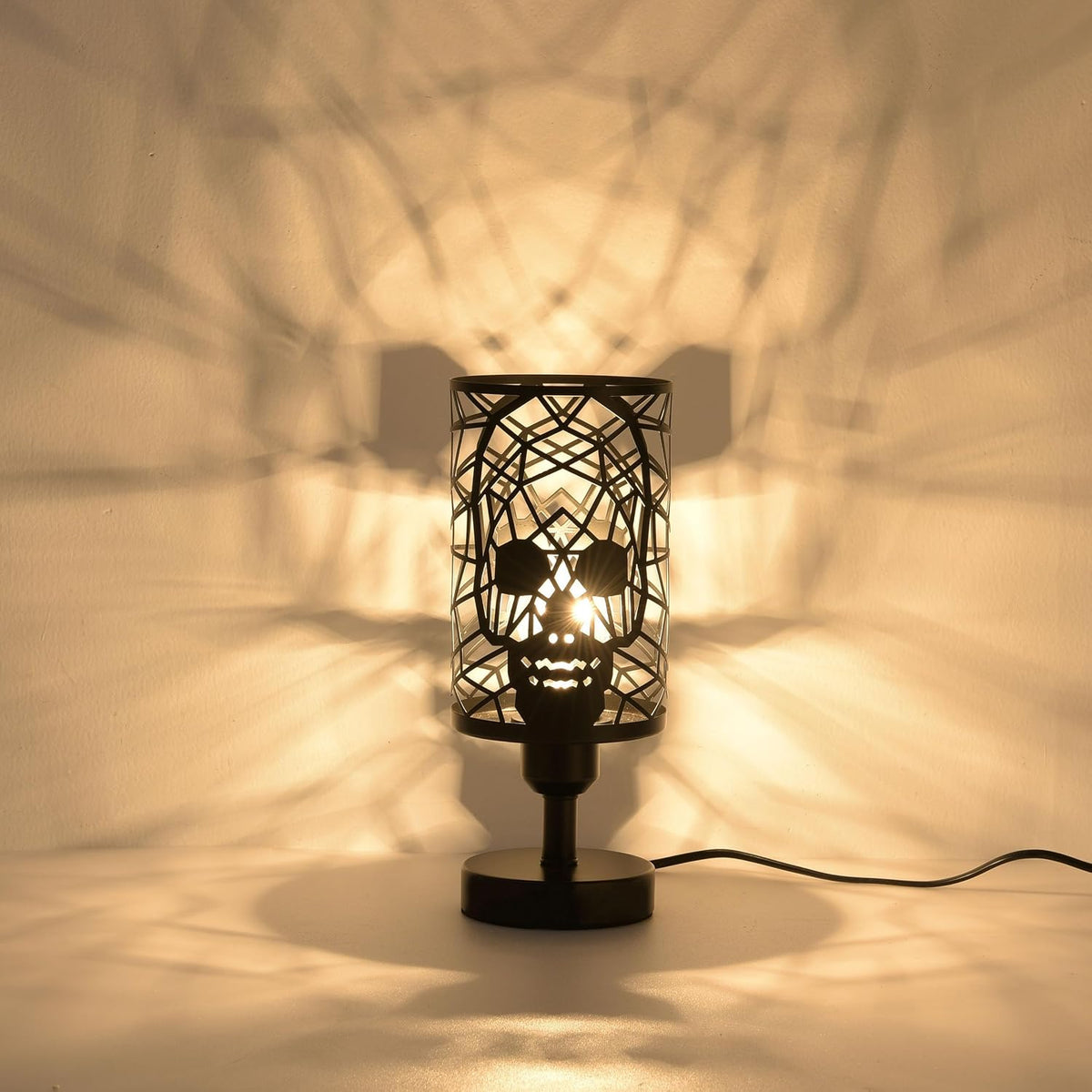 Skull Table Lamp with Plug-in Switch, Black Industrial Bedroom Lamp