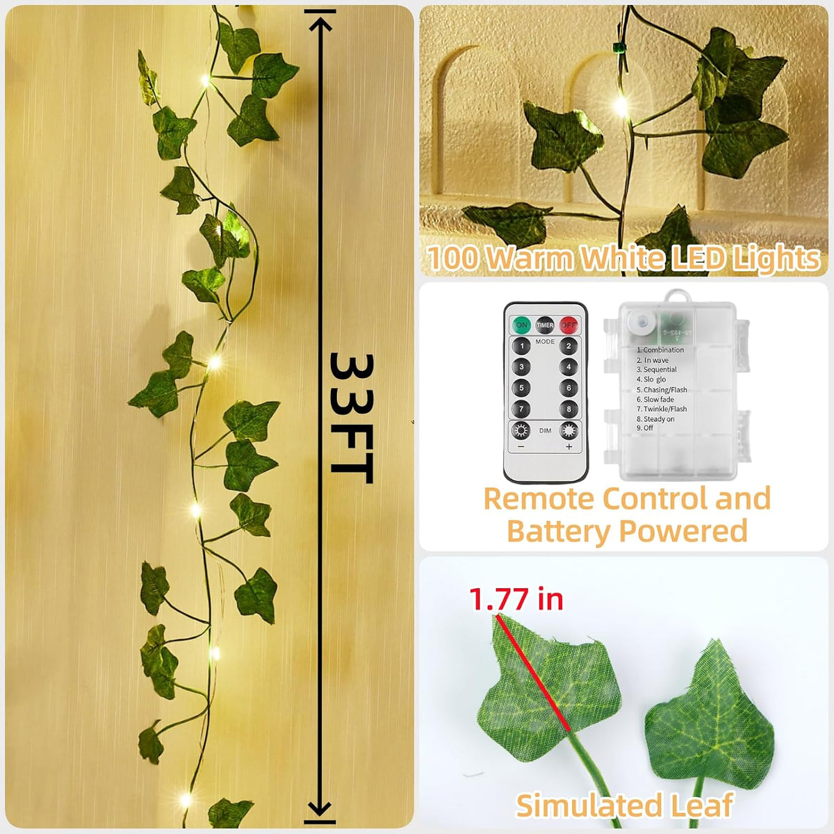 Vine with Fairy Lights Battery Operated, Warm White Ivy String Lights