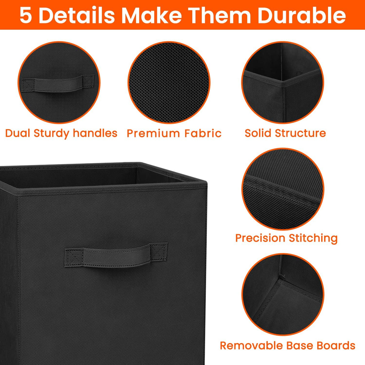 Criusia Large Storage Cubes - 13 Inch Heavy Duty Fabric Storage Bins for Shelves Closet, Cube Organizer - 8 Pack Collapsible Cube Storage Bins Baskets for Organizing Clothes Blankets Toys (Black)