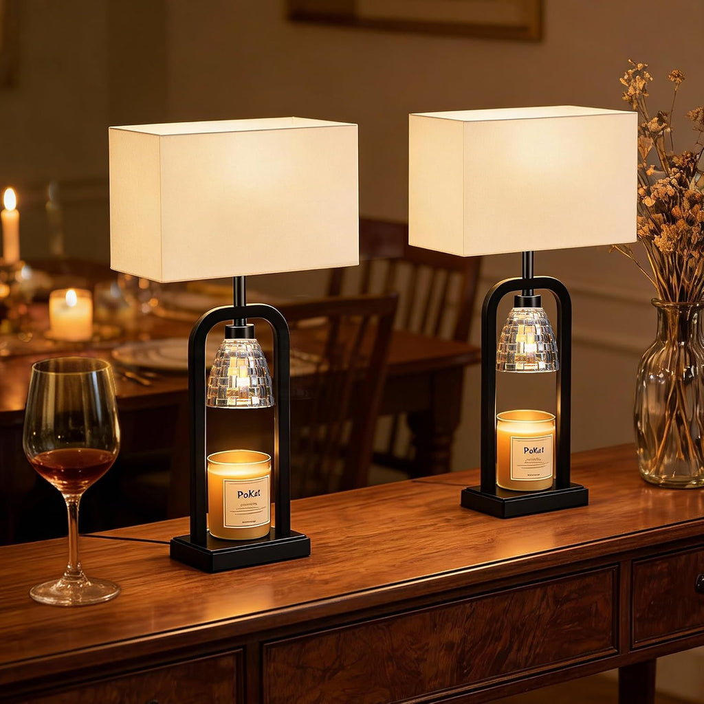 PoKat 21.5'' Matte Black Table Lamps Set of 2 with Candle Warmer & Gift Box