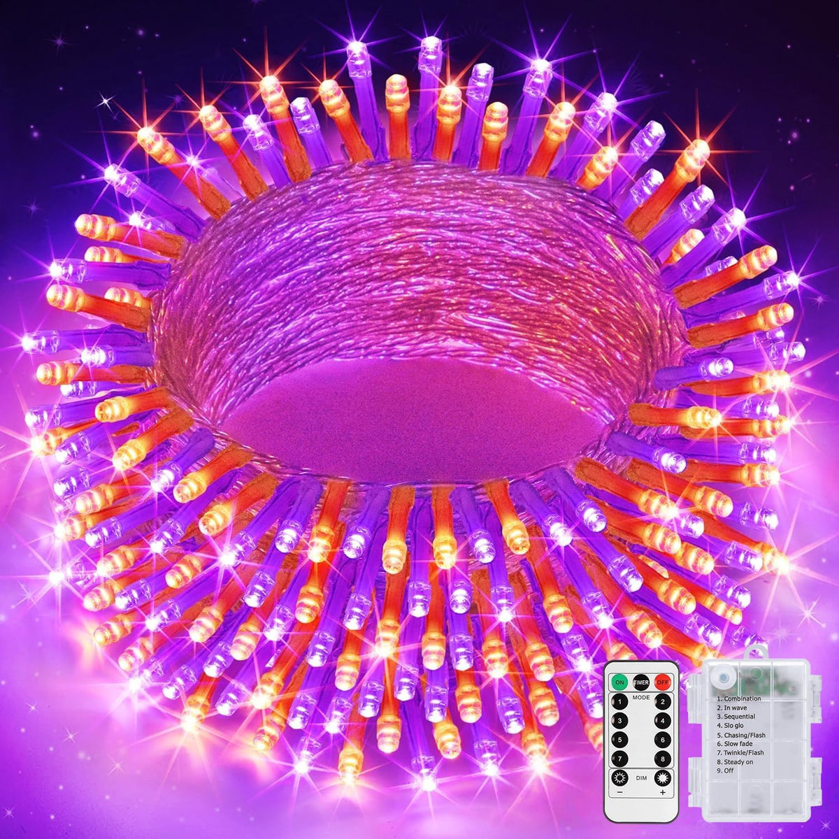 JMEXSUSS 33FT 100 LED Orange and Purple Halloween Lights