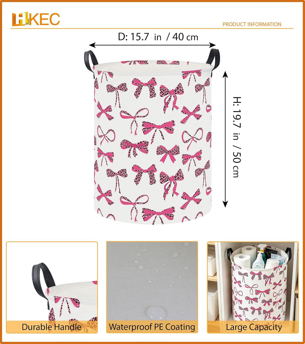 19.7" Laundry Basket,Dirty Clothes Hamper,Waterproof Storage Bin,Room Decor,Gift Baskets(New Leopard Print Bow)