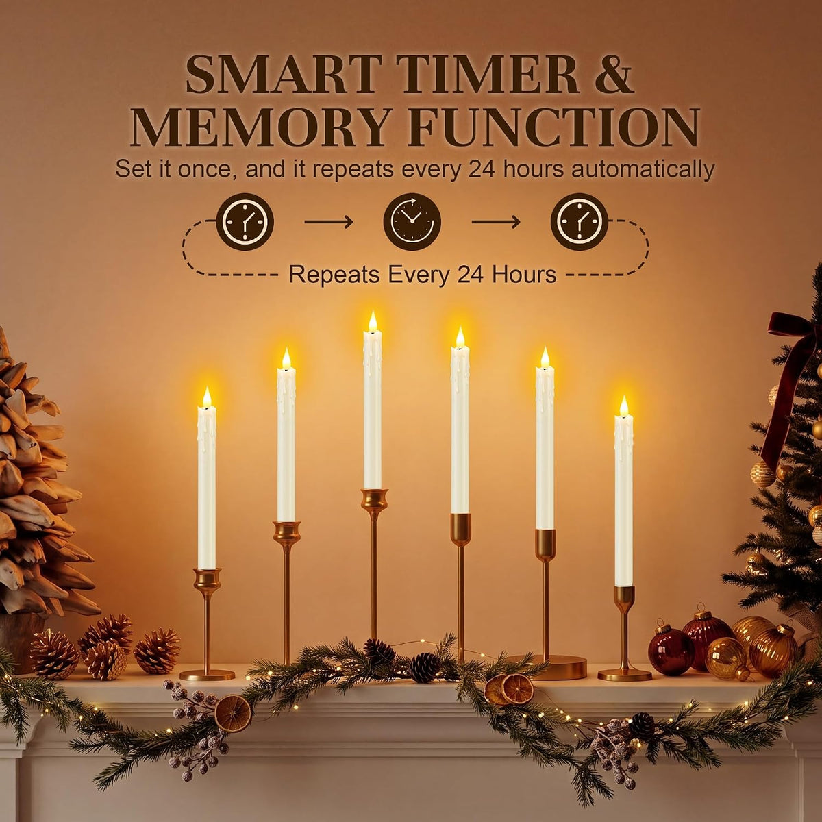 Enhon 6 Pack Flameless Taper Candles with Remote & Batteries, 10" Ivory LED Candle Sticks, 3D Wick & Wax Drip Design, 624+ Hour Battery Operated Candles for Home, Wedding & Christmas Decor