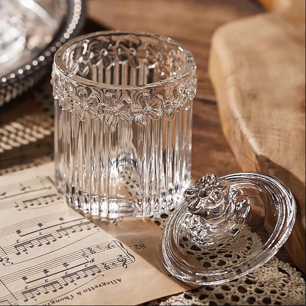 rejomiik 2 Pack Qtip Holder Glass Apothecary Jars with Lids, Clear