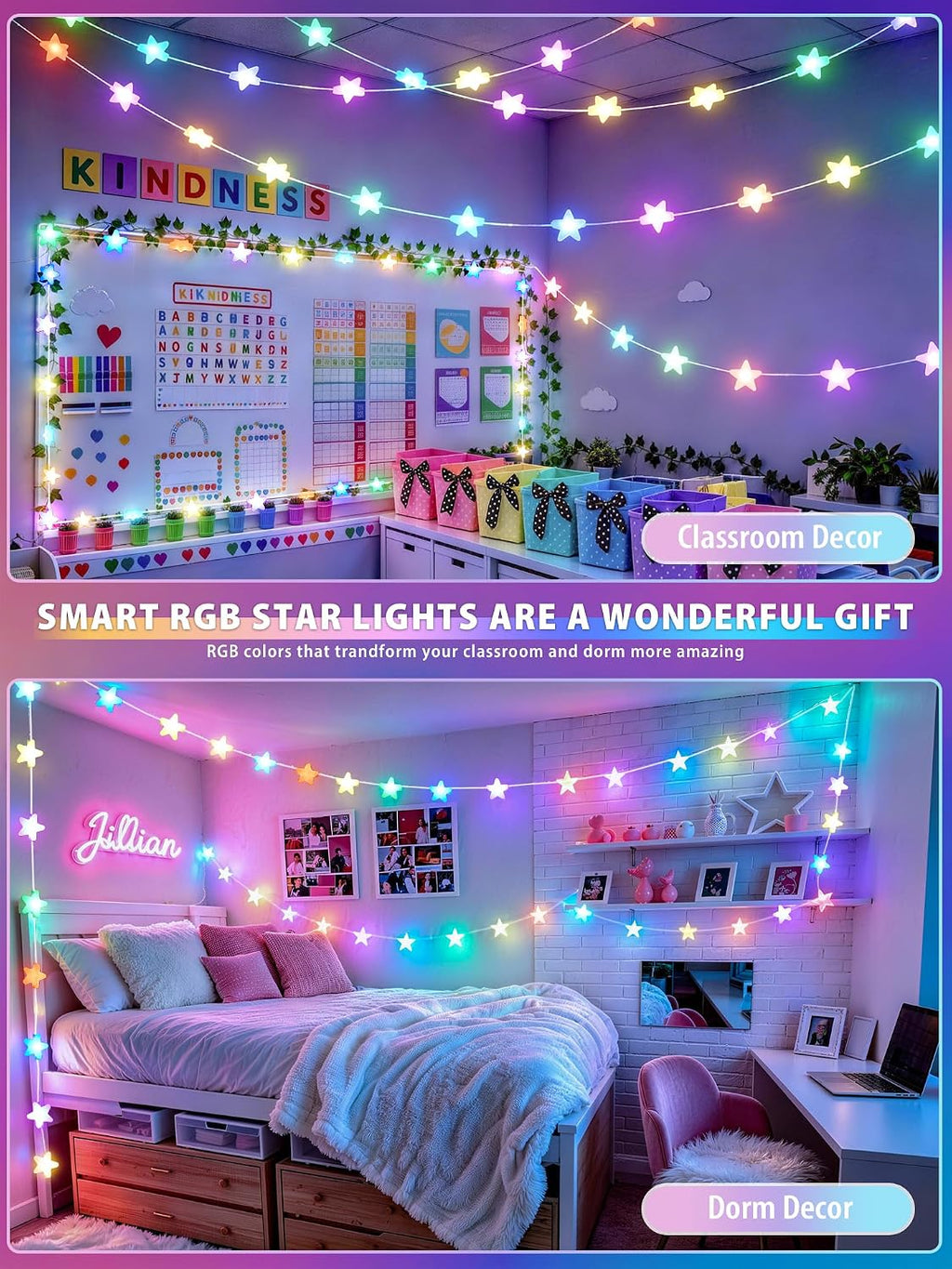 JMEXSUSS 33FT 66 LED Color Changing Smart Star String Lights for Bedroom