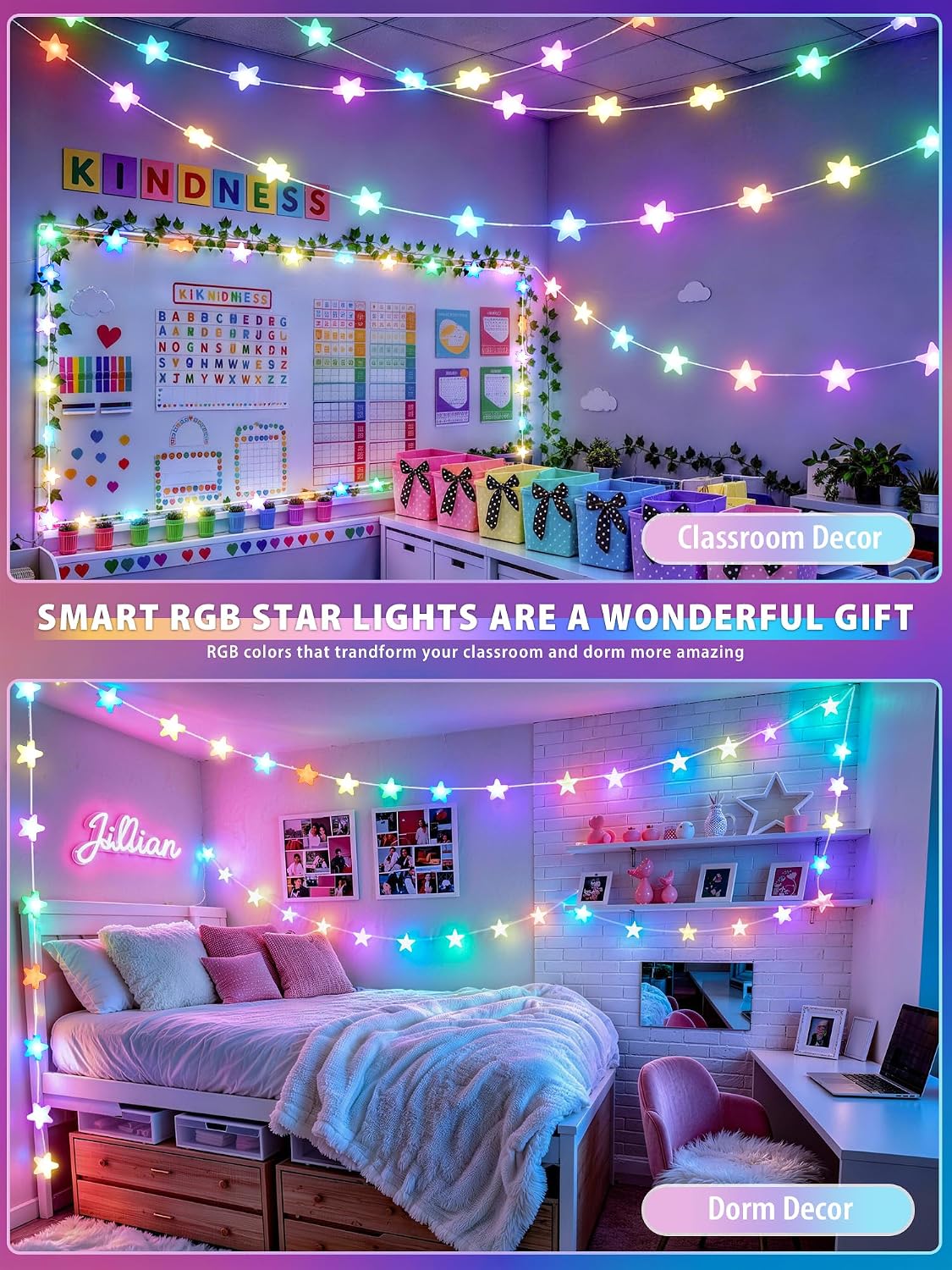 JMEXSUSS 33FT 66 LED Color Changing Smart Star String Lights for Bedroom