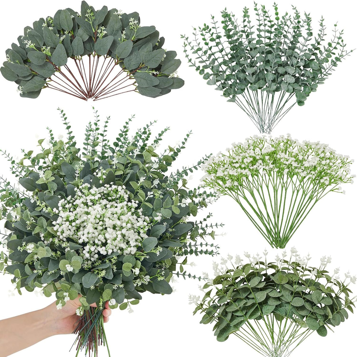 120 Pcs Artificial Eucalyptus & Baby Breath Greenery Stems