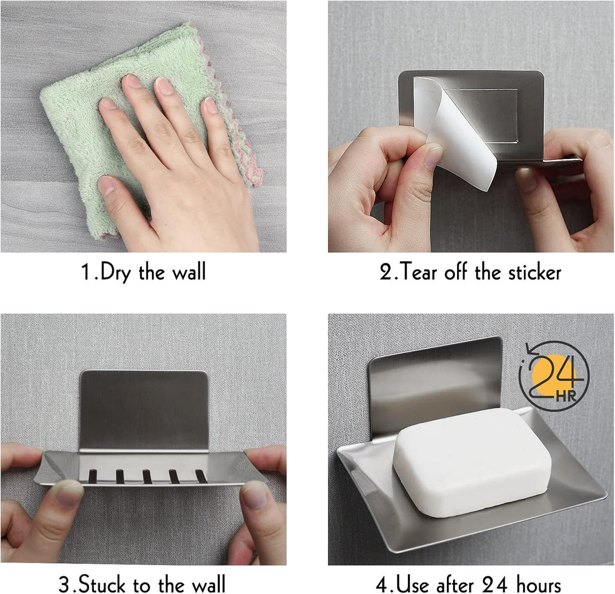 Soap Dish for Shower Wall, Stainless Steel Adhesive Soap Holder for Bathroom, 5 Slot Sponge Holder for Kitchen Sink, Bar Soap Tray with Drain Silver