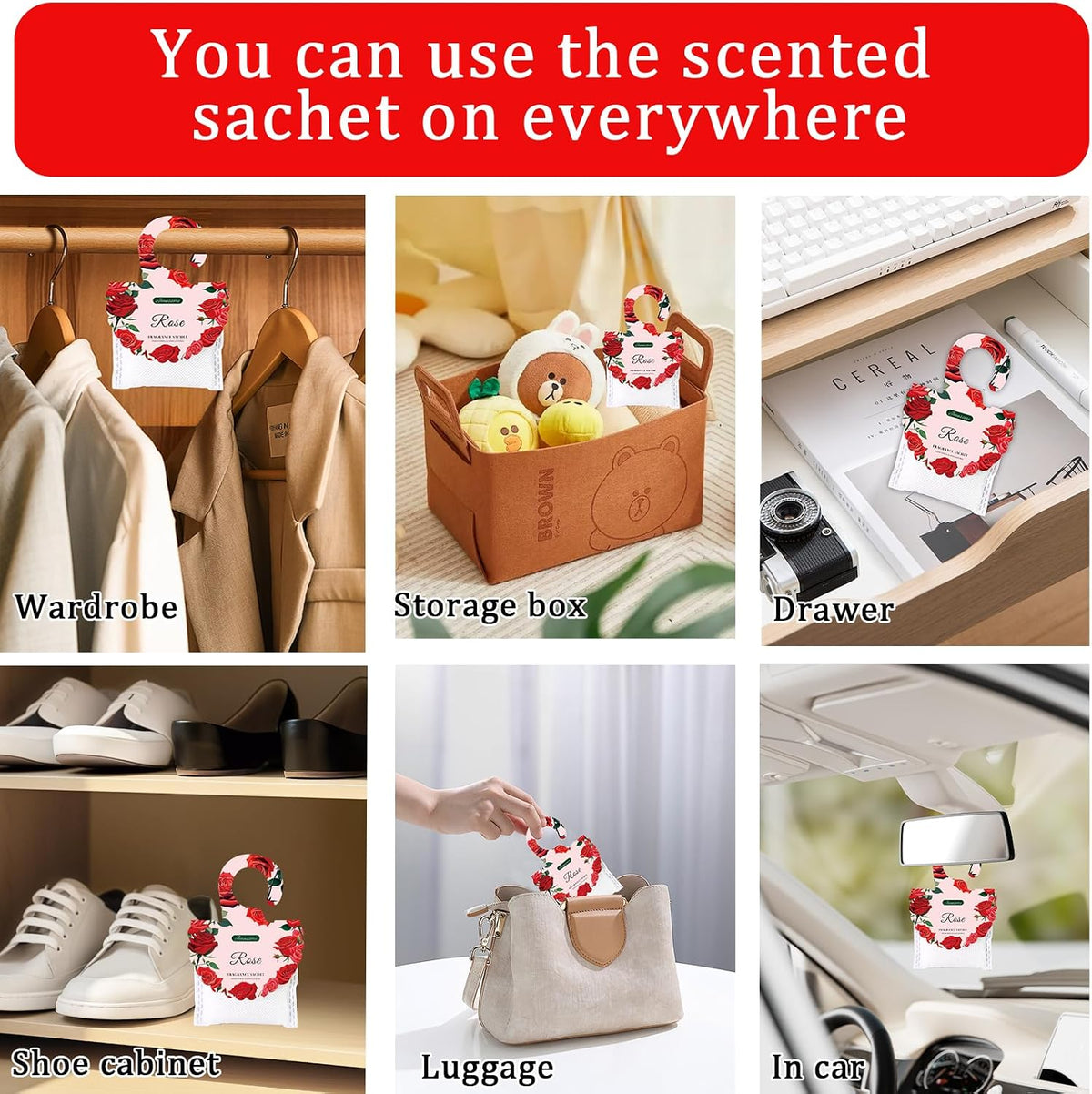 15Pack Rose Scented Sachets for Drawers and Closets, Home Fragrance Sachet