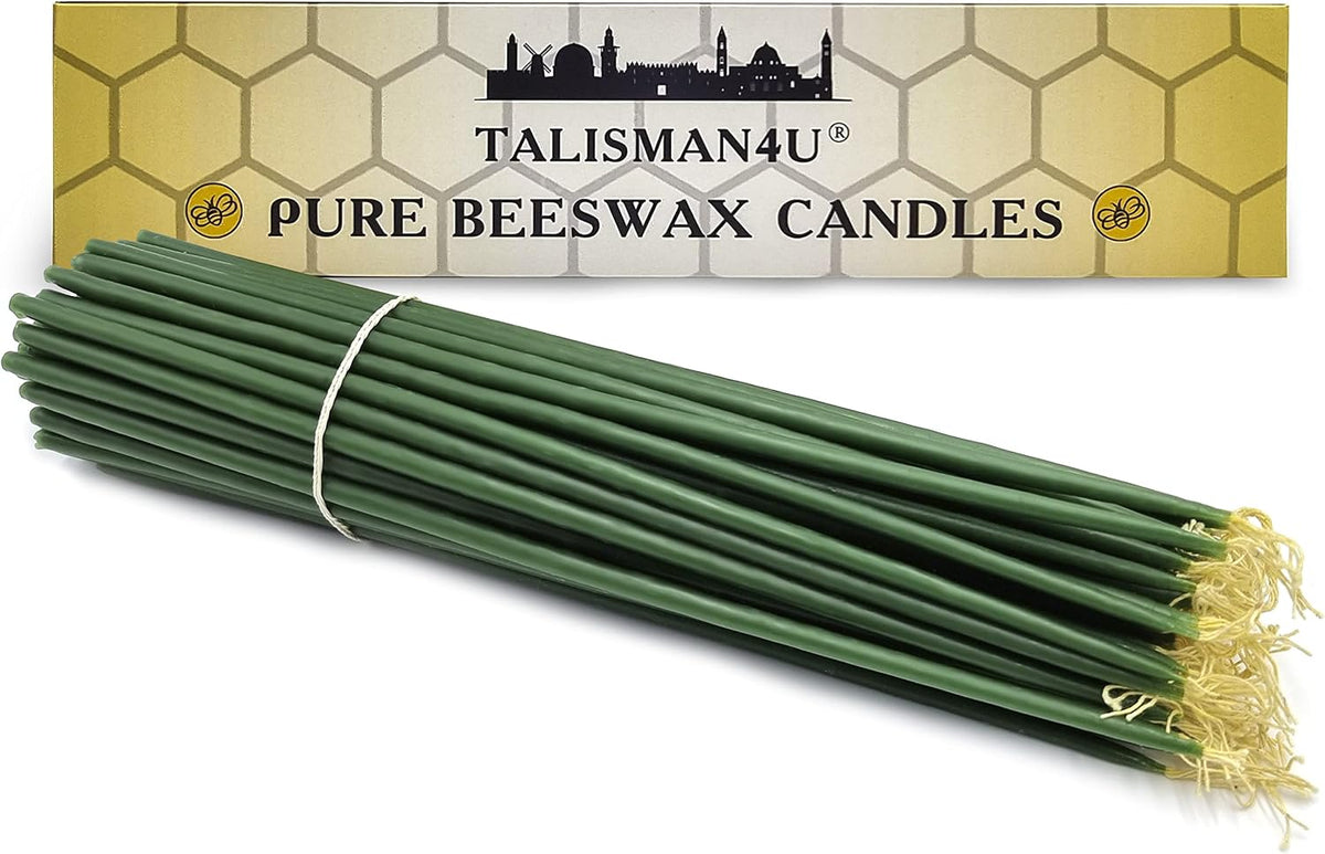 TALISMAN4U 50 Green Beeswax Taper Prayer Candles 11inch Holy Land Jerusalem