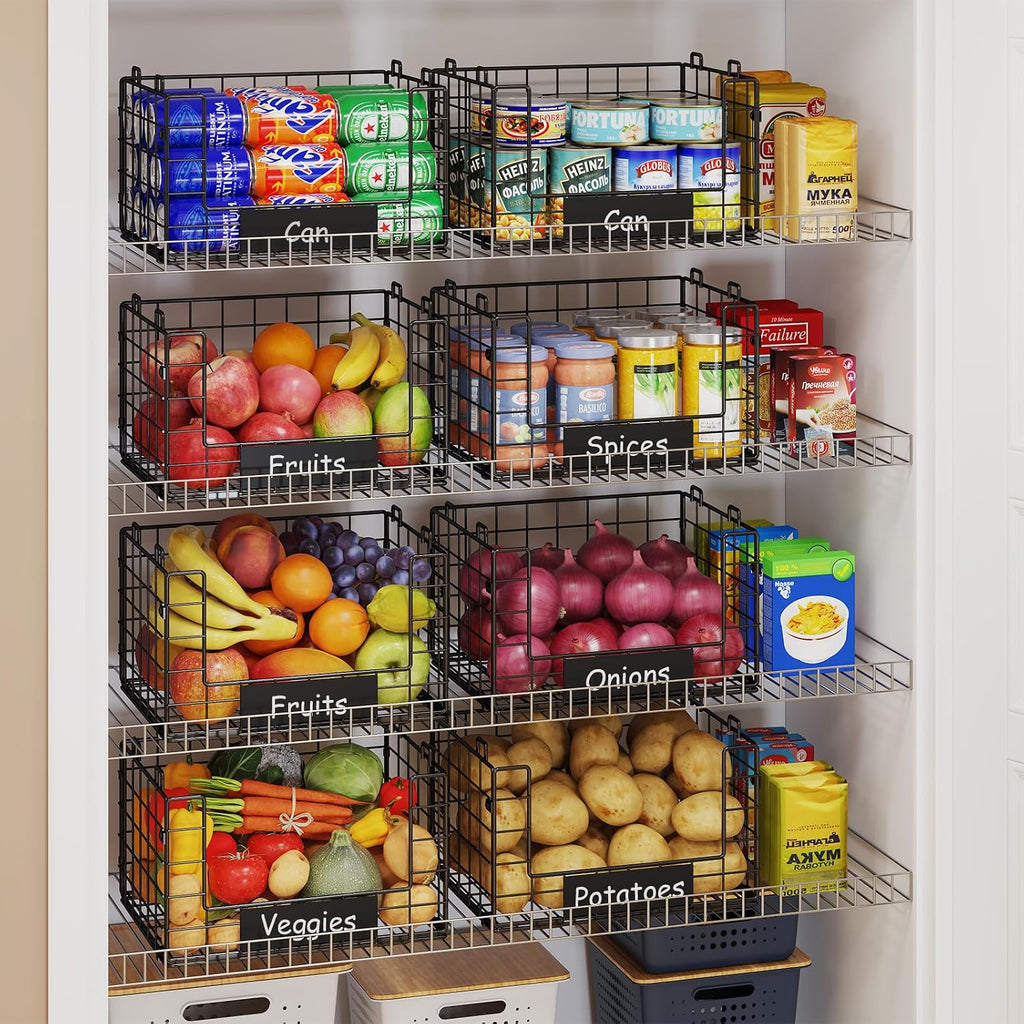 JKsmart 4 Pack XL Stackable Wire Baskets, Pantry Organizers and Storage