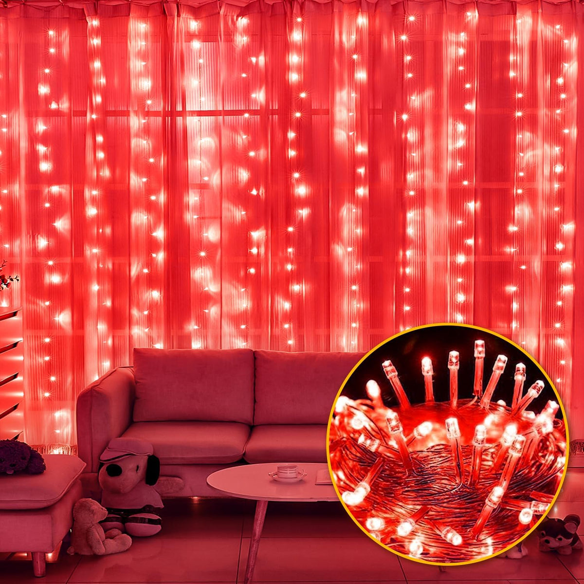 400FT Red LED Fairy Lights, Christmas String Lights with Remote, 8 Lighting Modes, Waterproof Plug-in Lights for Valentine, Halloween, Fireplace, Banister, Restaurant, Bar, Shop Display