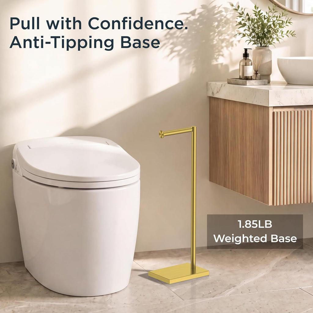 FORIOUS Toilet Paper Holder Stand with Weighted Base, Brushed Gold