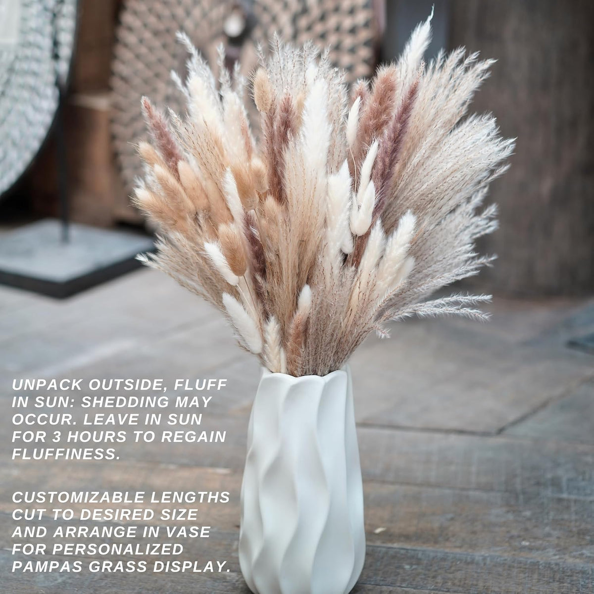 Dried Pampas Grass Decor, 115 PCS Dried Flowers Arrangements Contains Bunny Tails, Reed Grass Bouquet for Wedding. Boho Flower Home Table Decor, Rustic Farmhouse Party