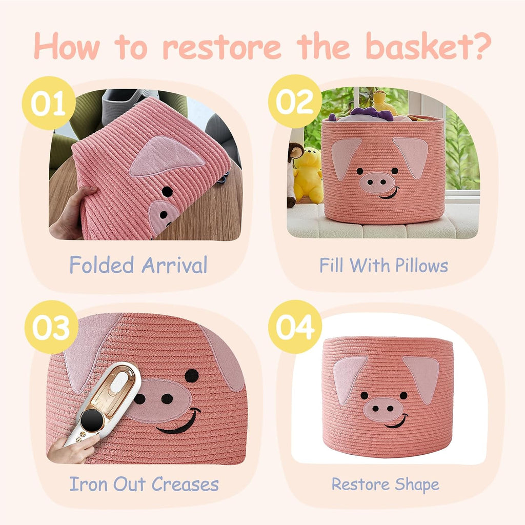 OMERAI Animal Shaped Woven Rope Cotton Storage Basket with Handles