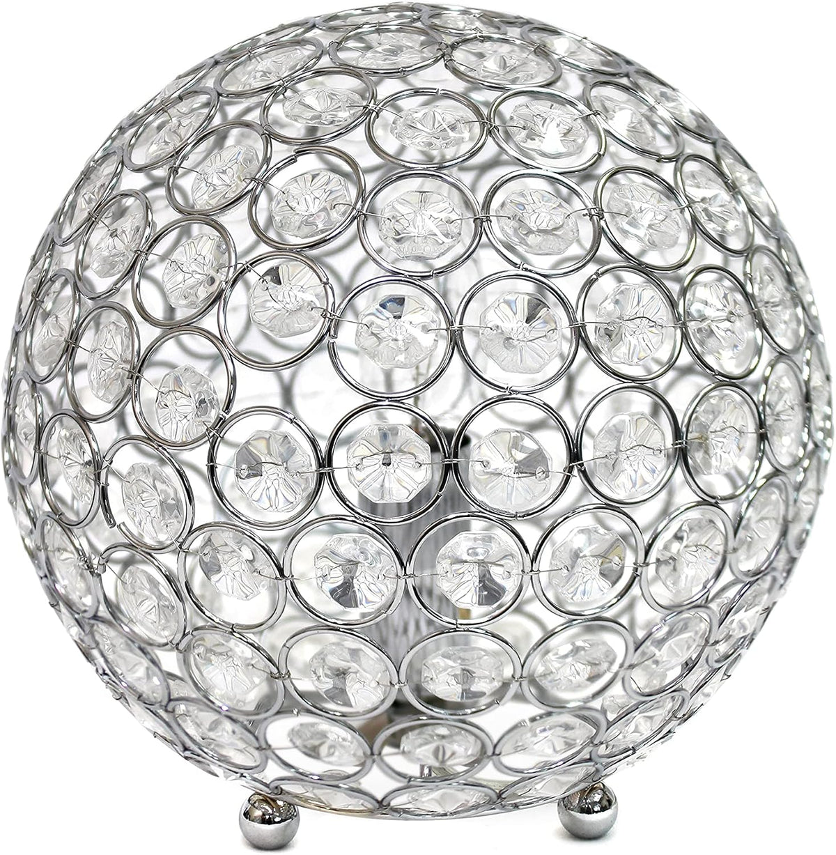 Elegant Designs LT1026-CHR 8" Elipse Crystal Collection Metal Crystal Ball Sequin Table Desk Lamp for Accent Lighting, Décor, Living Room, Chrome