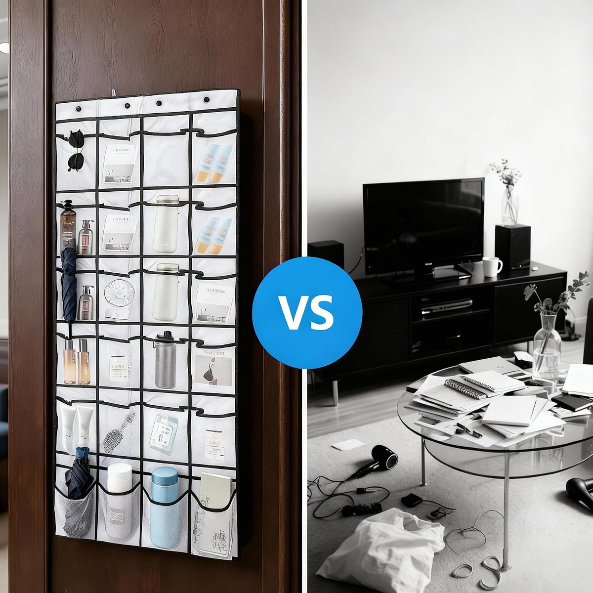 Magnetic Door Organizer for Cruise Ships, 24 Mesh Pockets, White