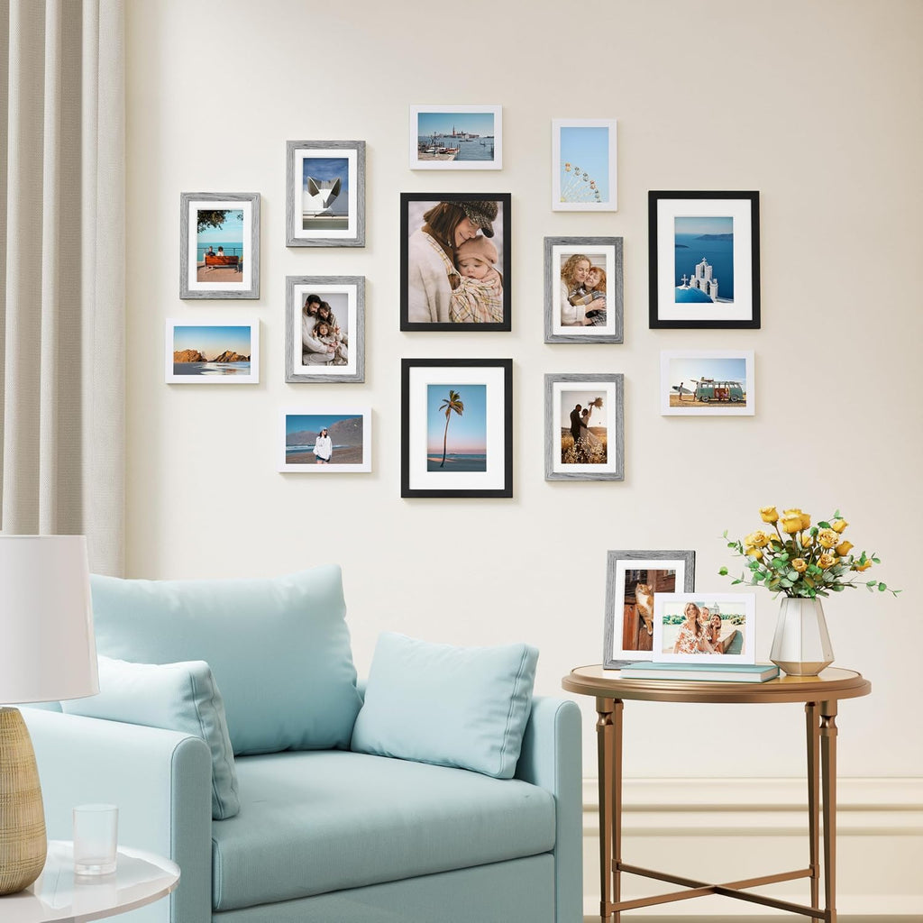 Vittanly 15 Pack Gallery Wall Frame Set, Black, Grey, White
