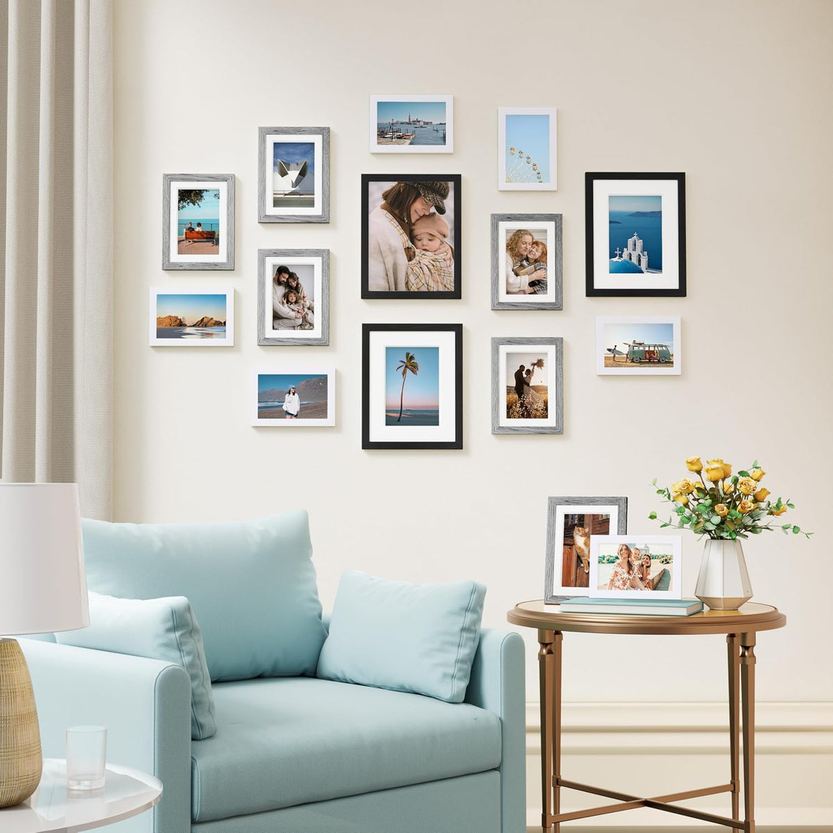 Vittanly 15 Pack Gallery Wall Frame Set, Black, Grey, White
