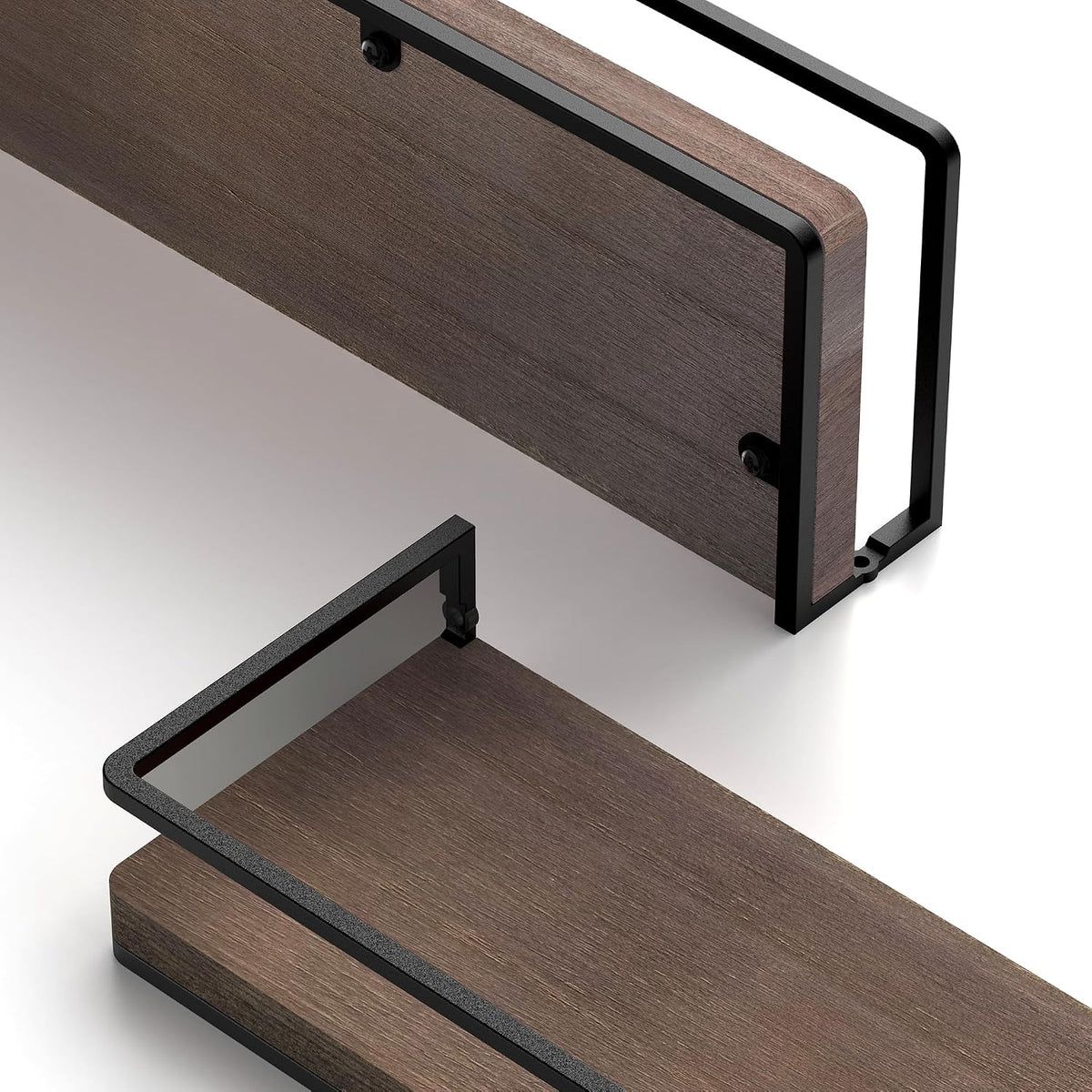 Meangood Walnut Floating Shelves for Wall, 17 inch Bathroom Shelf, Set of 2