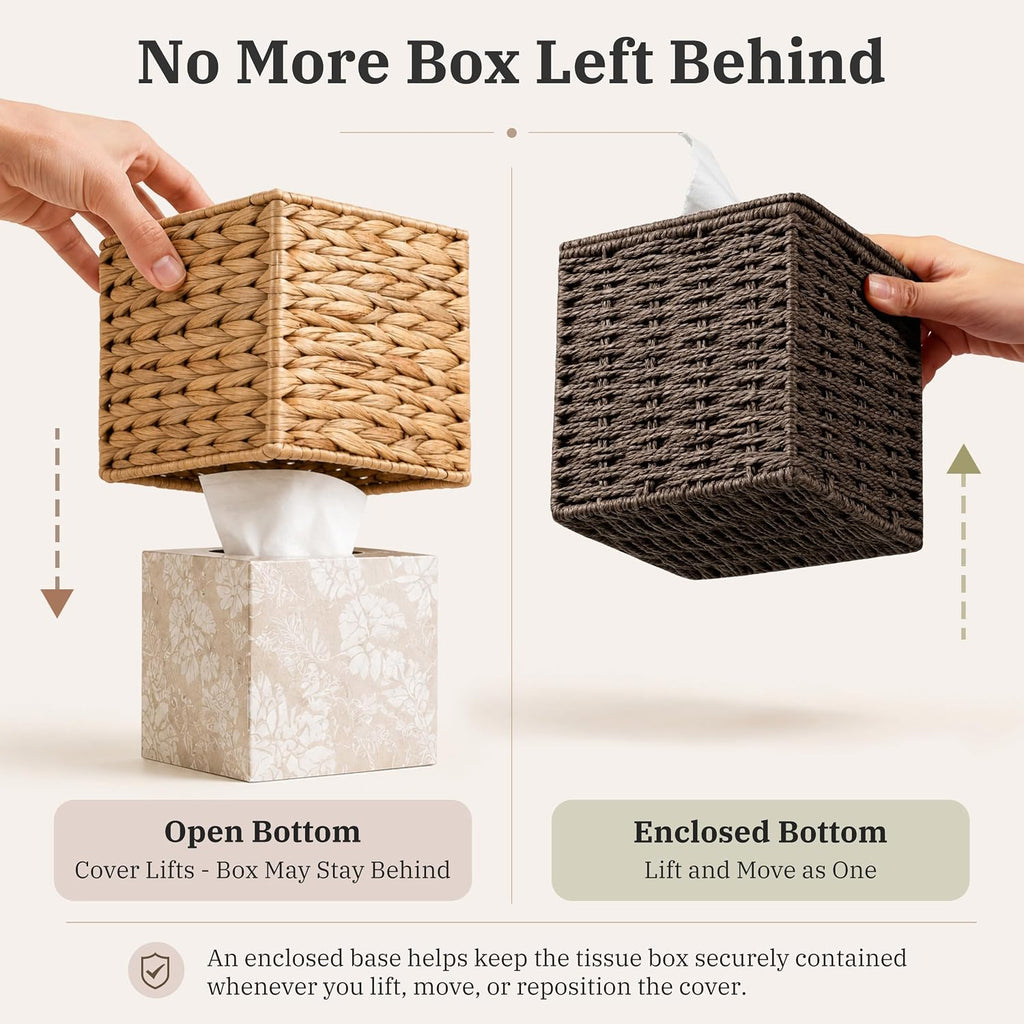 Tissue Box Cover, Hand Woven Square Tissue Box Holder, Dark Brown