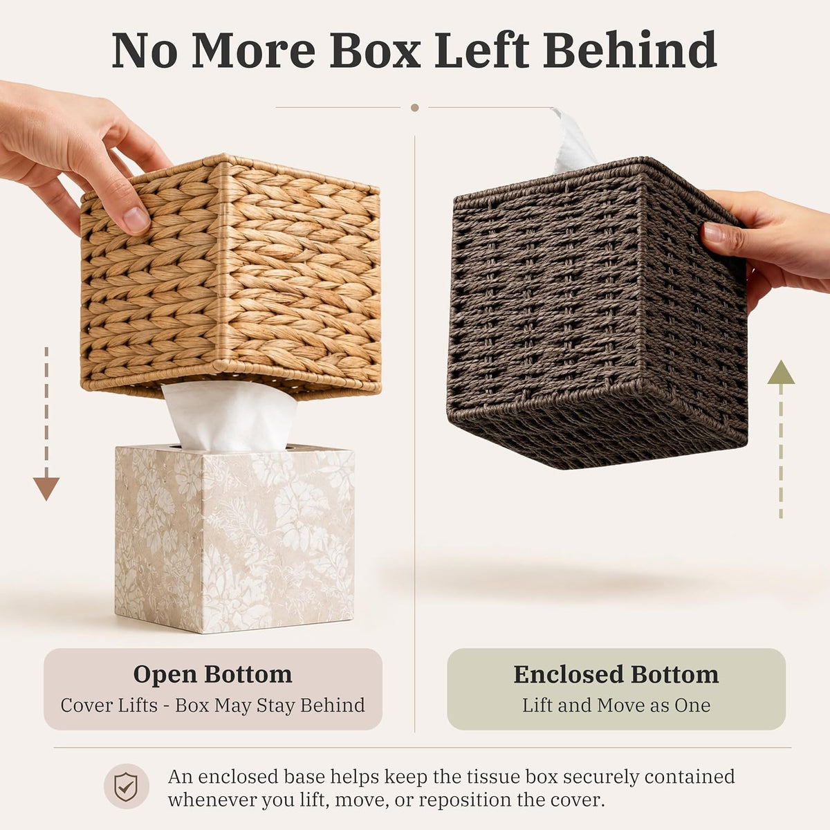 Tissue Box Cover, Hand Woven Square Tissue Box Holder, Dark Brown