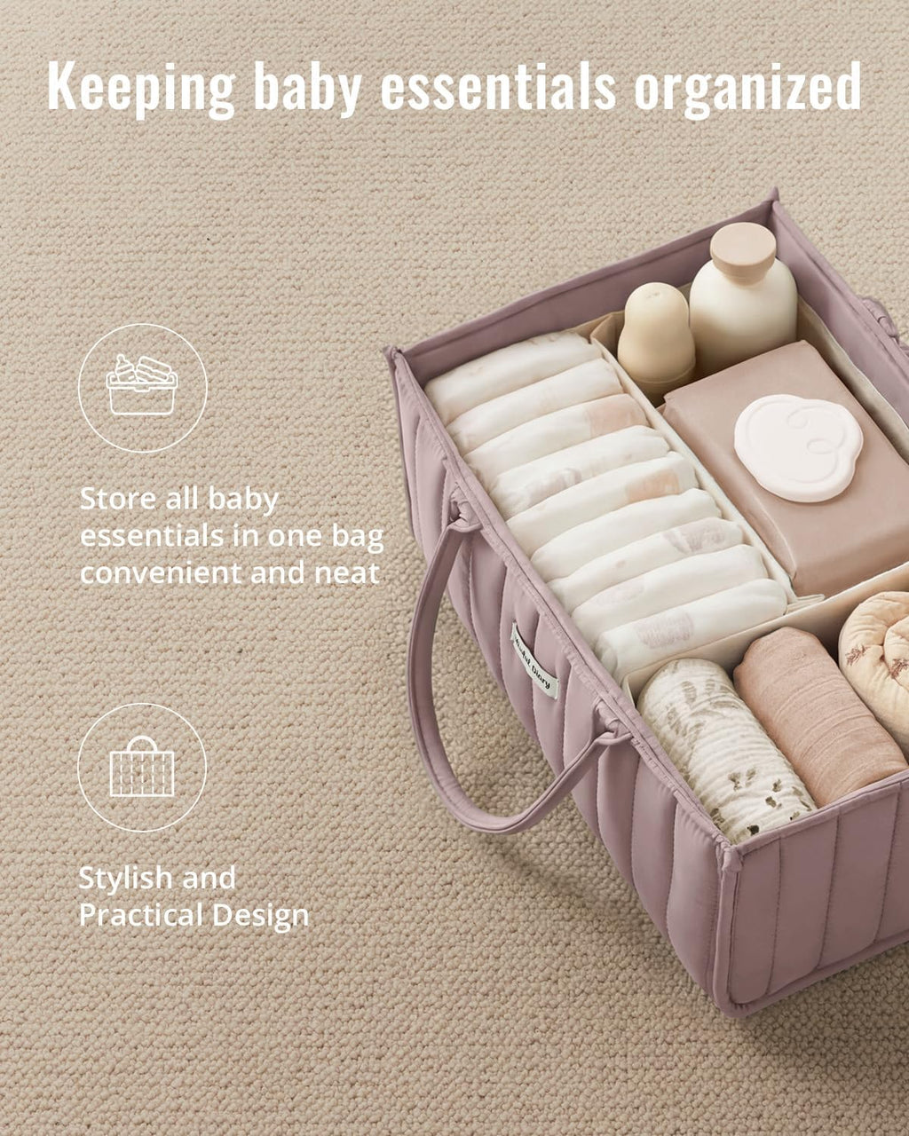 Blissful Diary Baby Diaper Caddy Organizer, Nursery Storage, Mauve Pink