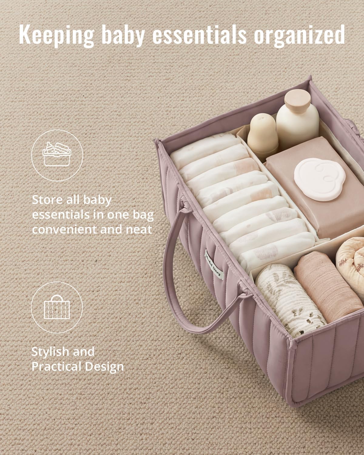 Blissful Diary Baby Diaper Caddy Organizer, Nursery Storage, Mauve Pink