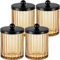 Amolliar Amber Glass Apothecary Jars, Qtip Holder for Bathroom, Black 4Pack