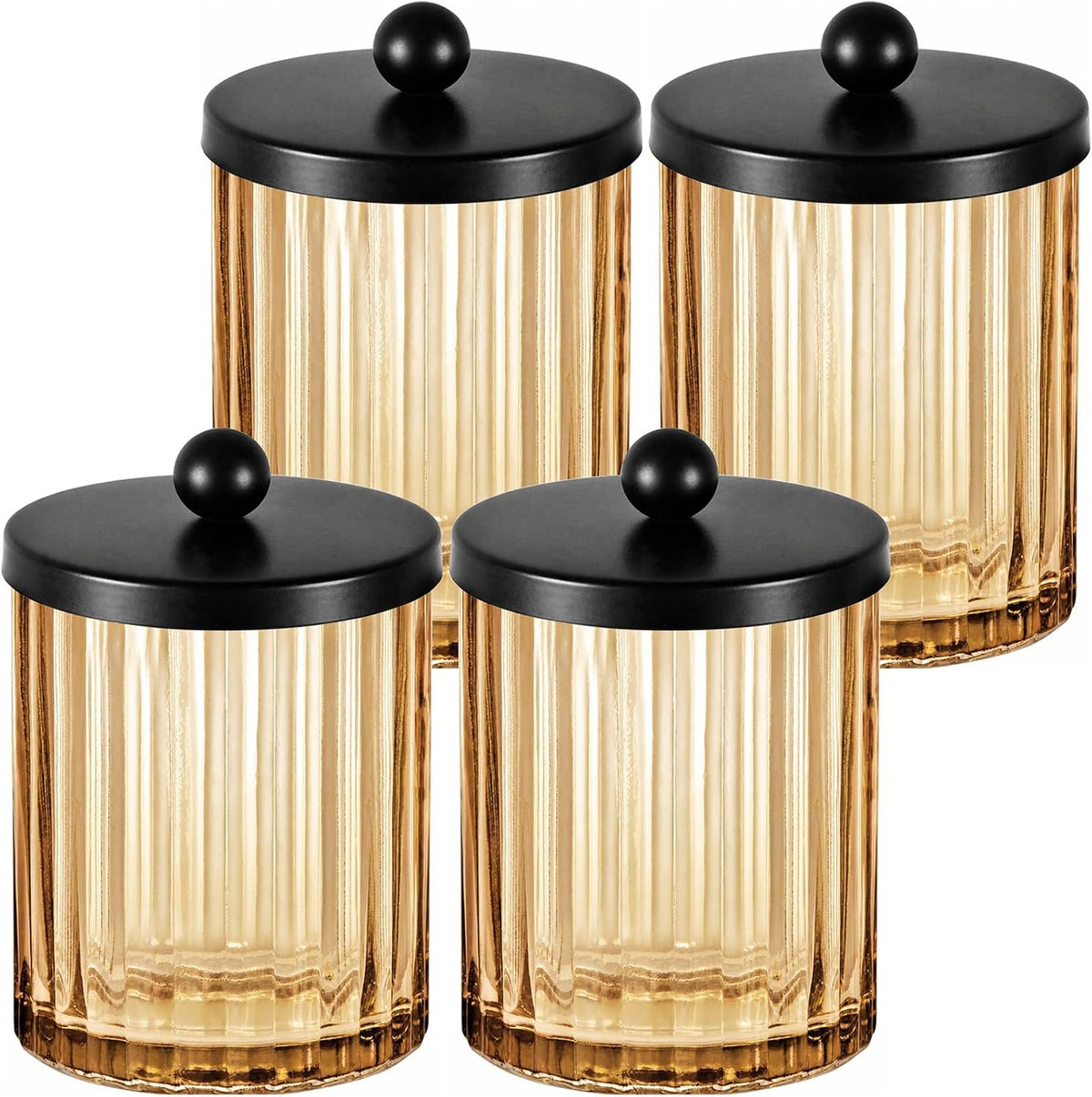 Amolliar Amber Glass Apothecary Jars, Qtip Holder for Bathroom, Black 4Pack