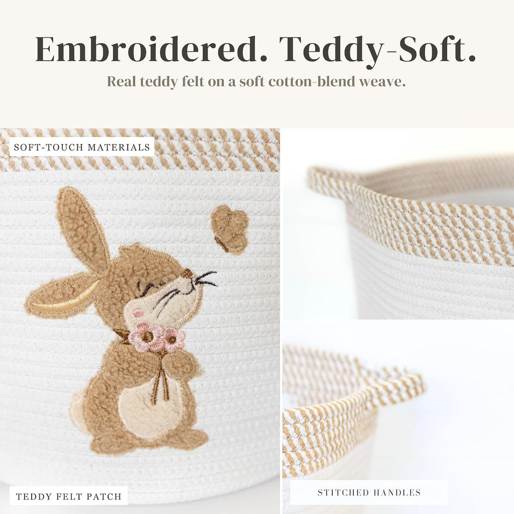 Bunny Baby Storage Basket, Woven Cotton Rope Nursery Bin, 15x11 in
