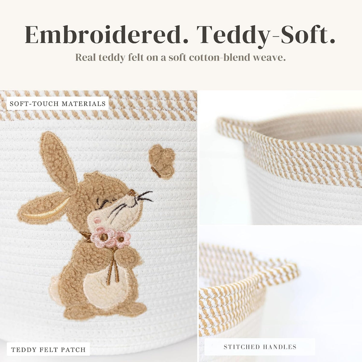 Bunny Baby Storage Basket, Woven Cotton Rope Nursery Bin, 15x11 in