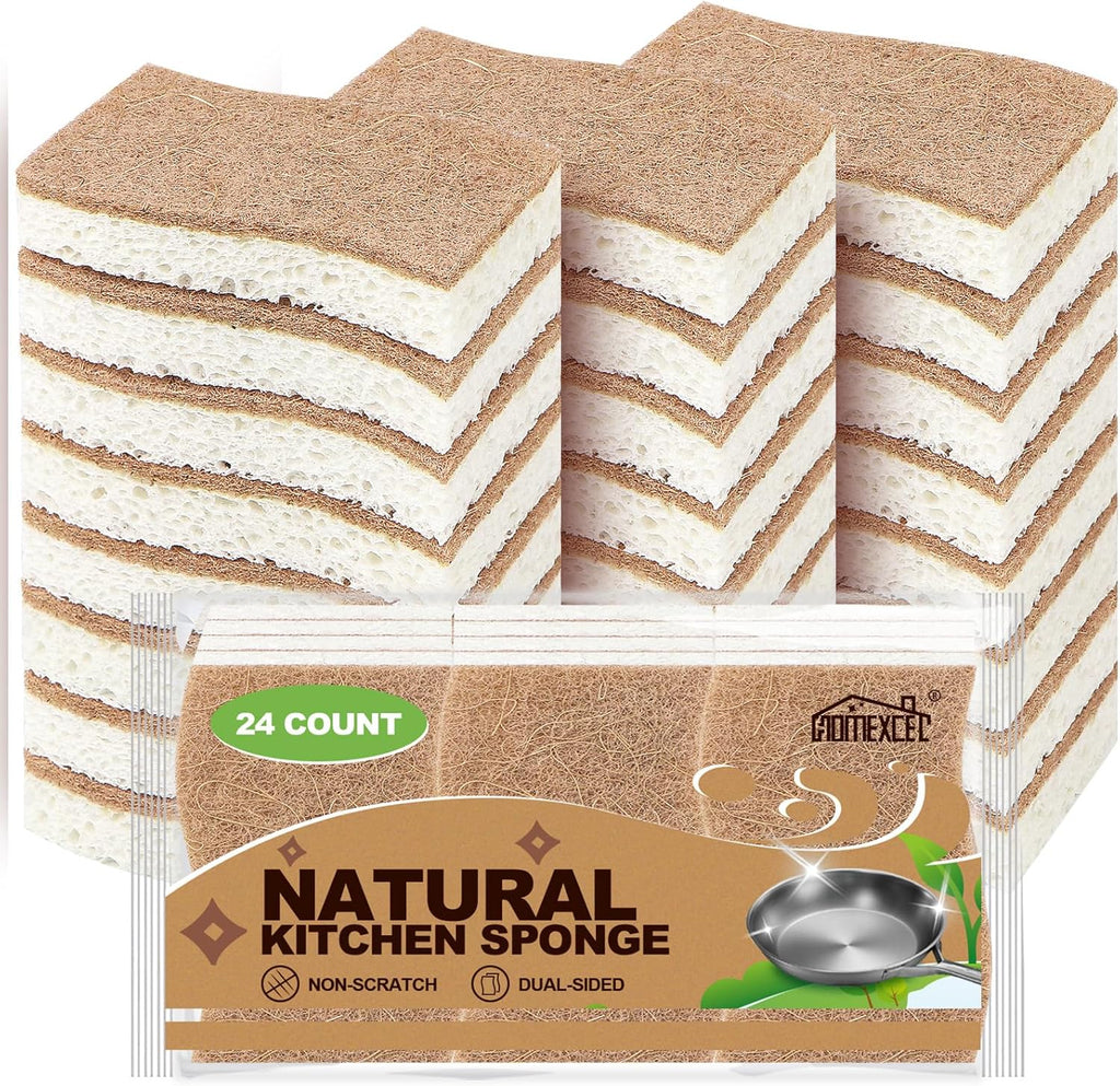 HOMEXCEL Kitchen Dish Sponges, 24 PK Non Scratch Natural Sponge for Dishes