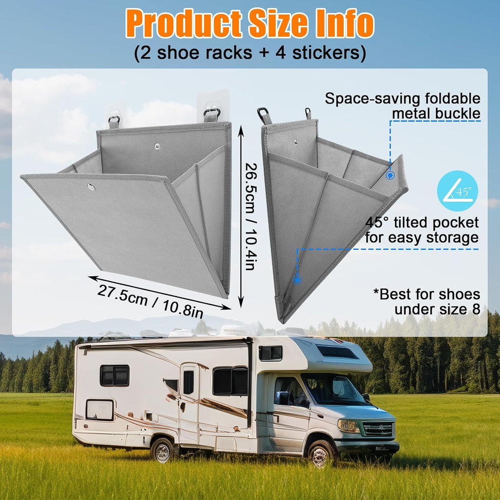 Wall Mounted Shoe Rack for RV Door, 2/4 Pack Hanging Shoe Organizer for Shoe Storage, Foldable Shoe Rack with Hooks, Wall Shoe Organizer for RV Storage and Organization (2)