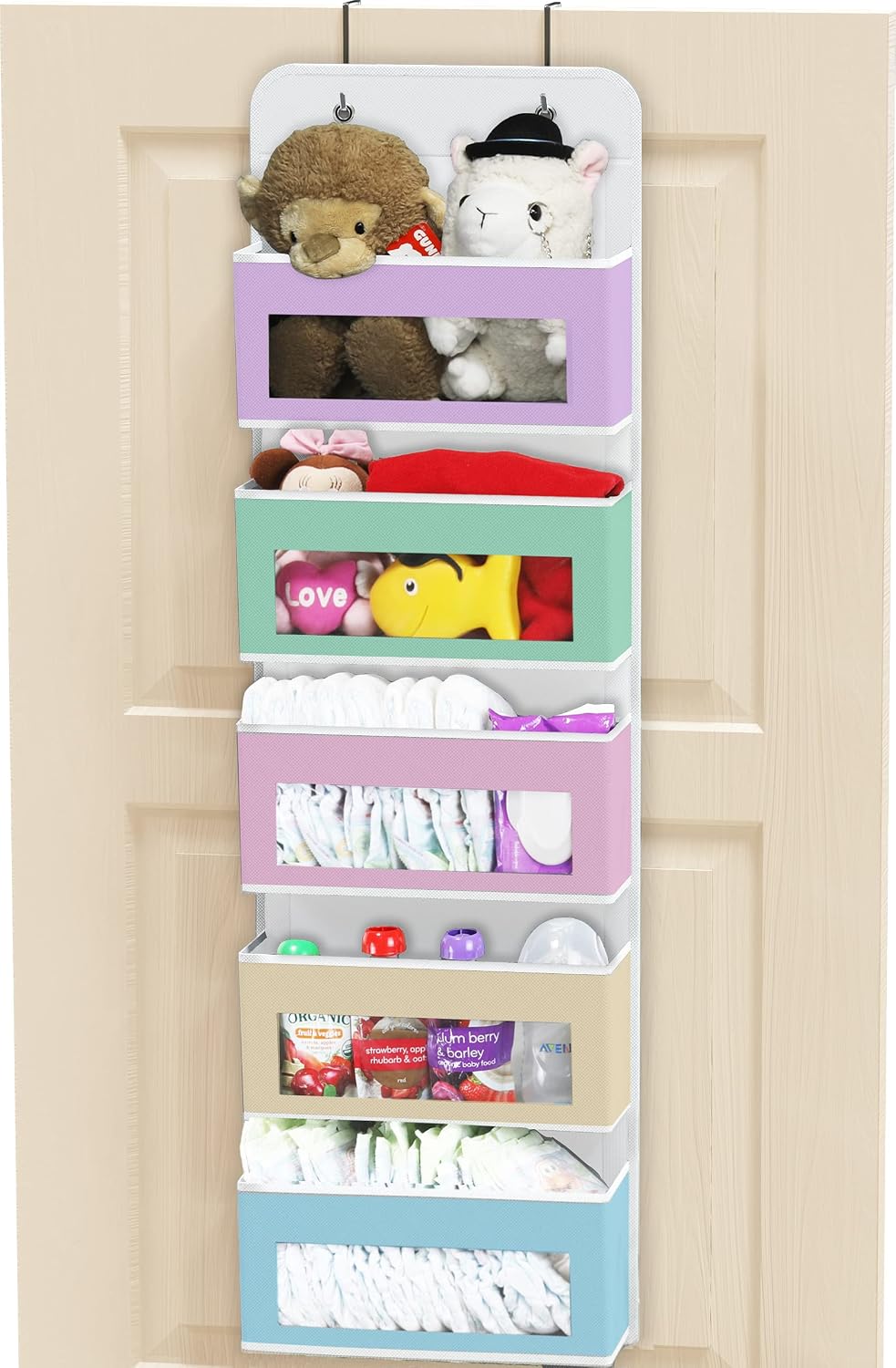 Simple Houseware 5 Clear Window Pocket Over Door Hanging Organizer Colorful