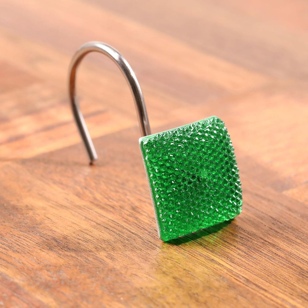 Green Bling Shower Curtain Hooks: Christmas Bathroom Curtain Rings, 12Pcs