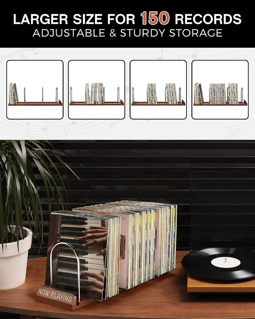 BS-VOG Now Playing Vinyl Record Holder Storage Fits 150 LPs, Gift Package