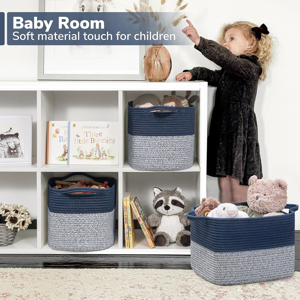 Goodpick Woven Storage Basket for Shelves, 13" x 10" x 9", Blue