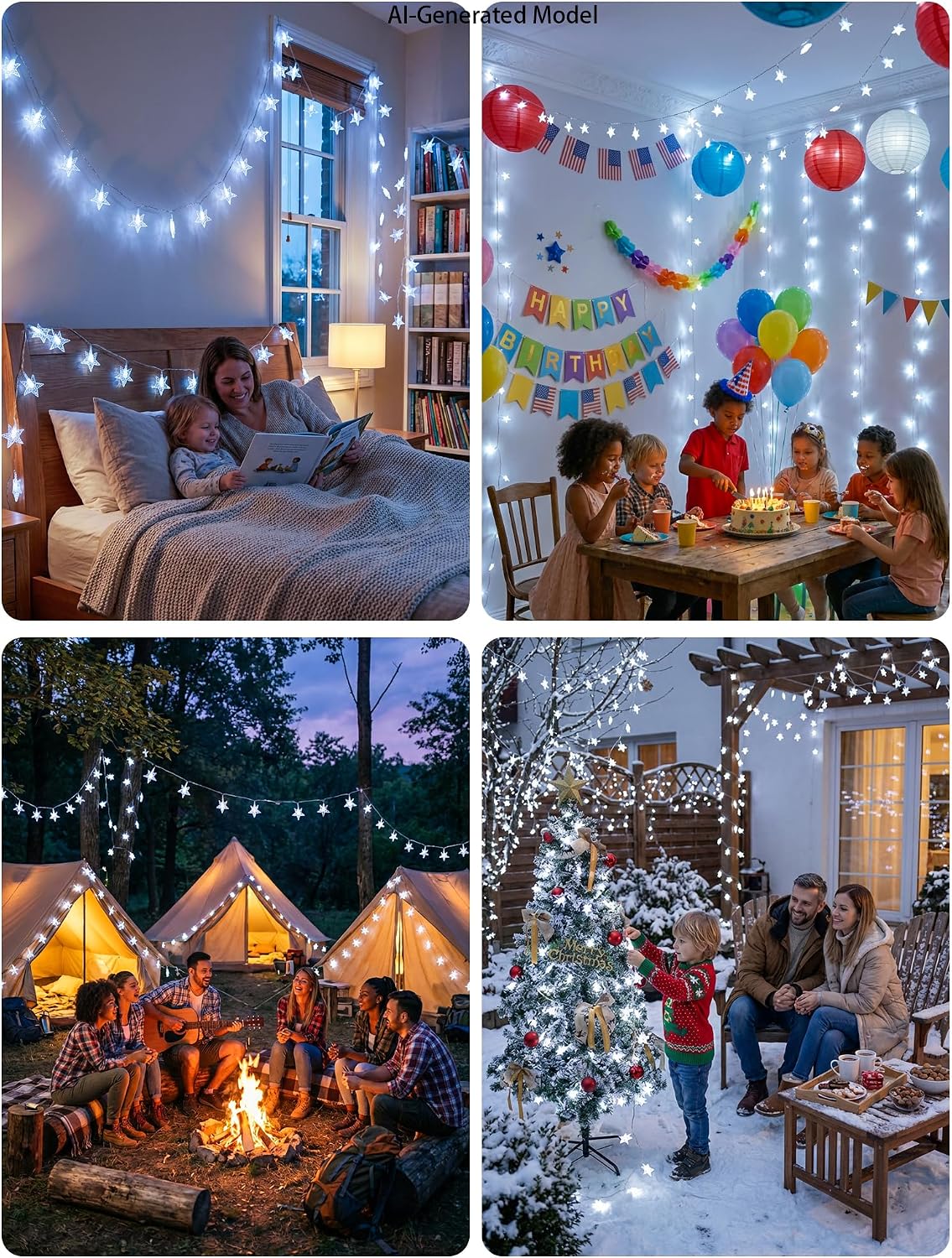 19FT 50 LED White Star String Lights, Battery & USB Powered