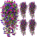 Fake Hanging Plants, Faux Hanging Plant Artificial Greenery for Living Room Bedroom Boho Wall Shelf Indoor Outdoor Decor (4-Pack, Purple Pink Morning Glory)