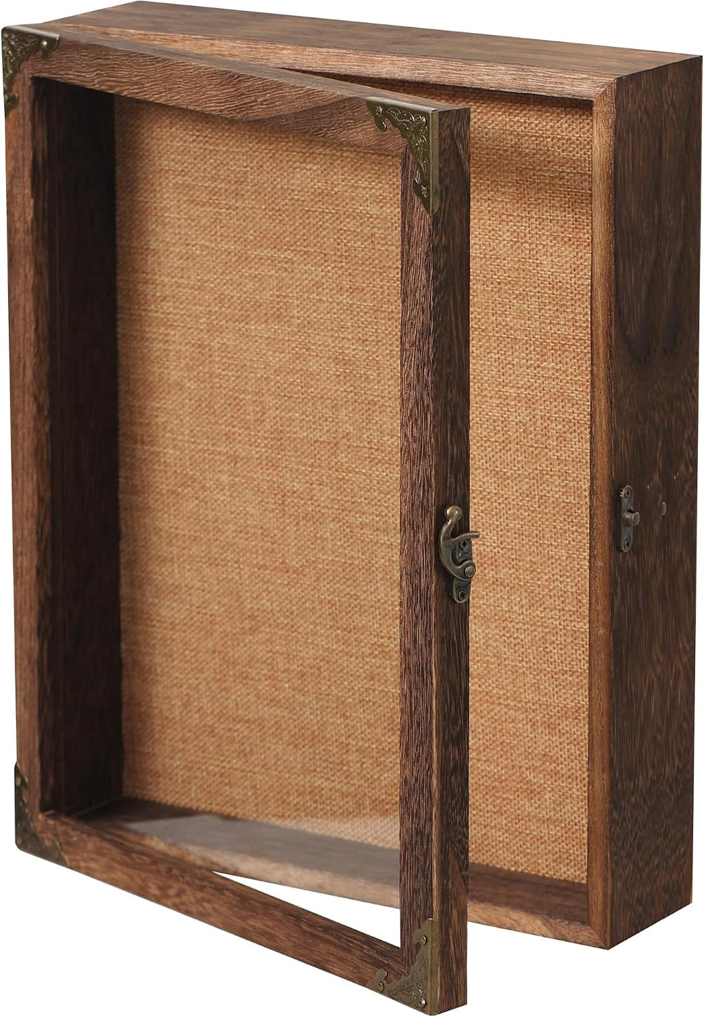 Shadow Box Frame 11x14 with Glass Door, Solid Wood Display Case, Rustic Memory Box with Vintage Lock for Wedding Bouquet, Medals, Photos, Military Memorabilia & Keepsakes