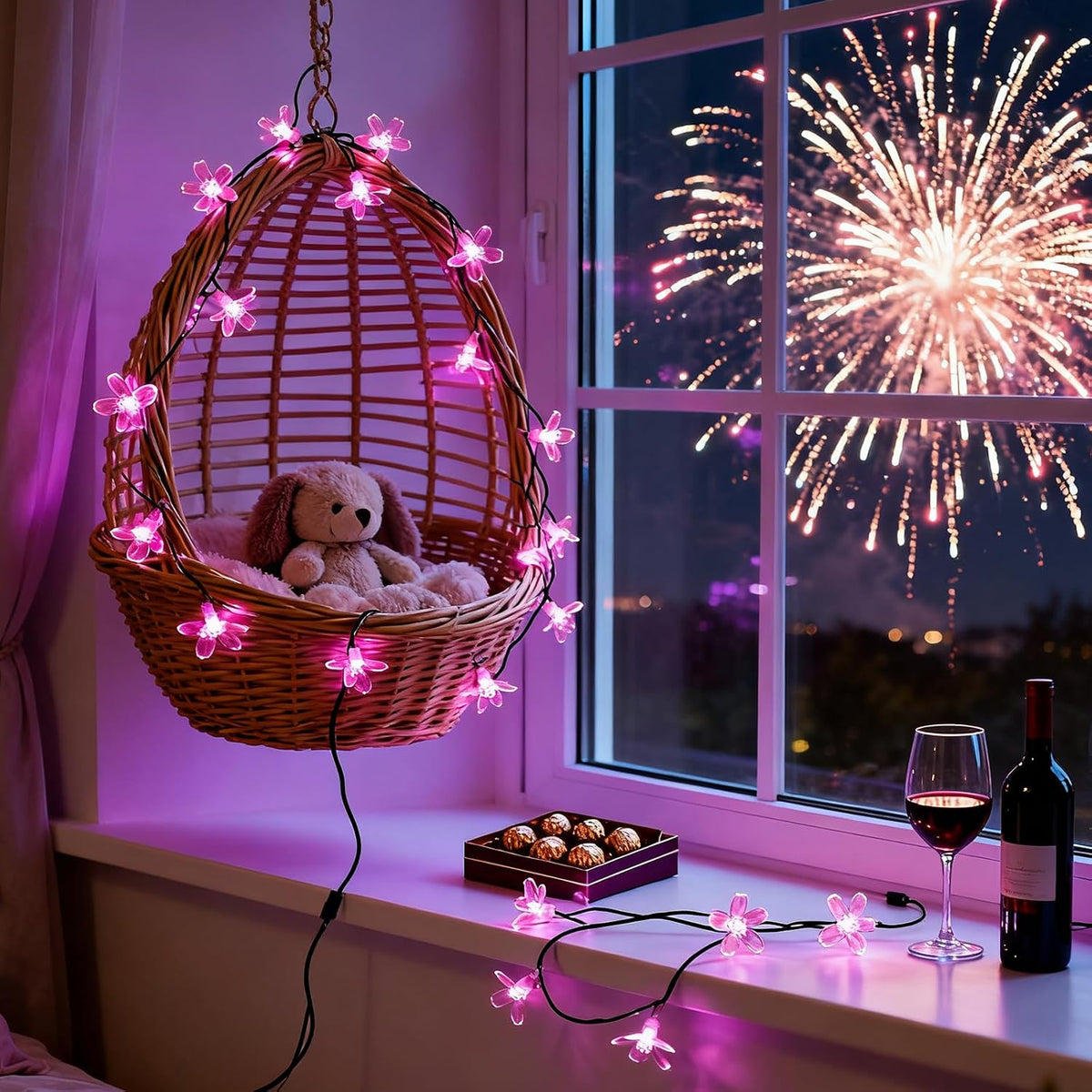 USB & Battery Powered Pink Cherry Blossom Flower String Lights Party Decor