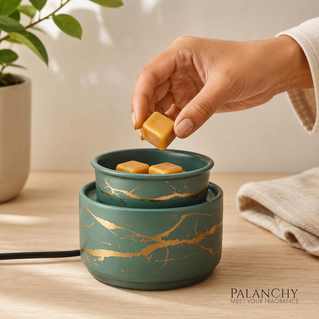 PALANCHY Green Wax Melt Warmer for Scented Wax with Gold Lightning Accents