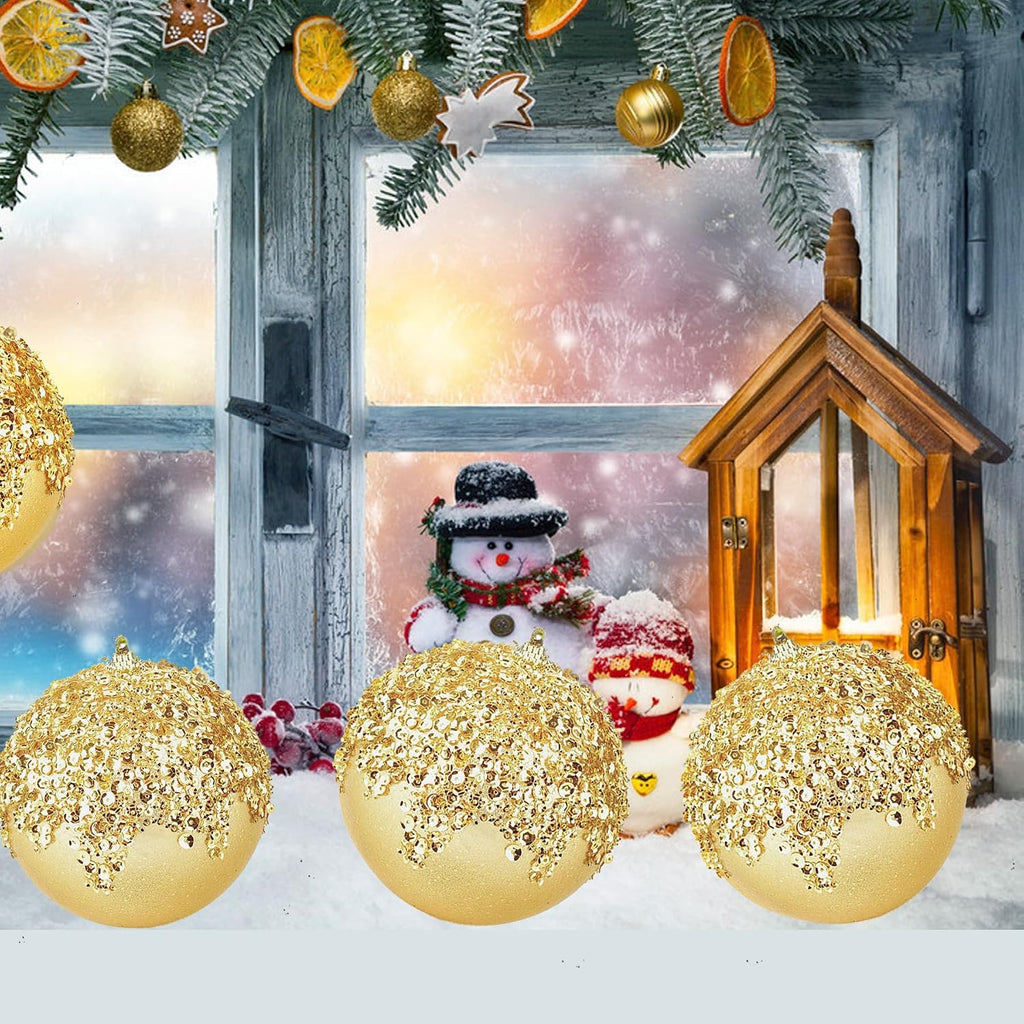 3Pcs Christmas Balls Ornaments -Shatterproof Christmas Ball for Xmas Tree Decorations Hanging,Wedding Party Holiday Decorations Gold Glitter Ball 4.75in x 3 Pack